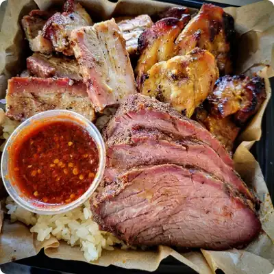 Chicken, smoke belly, tritip