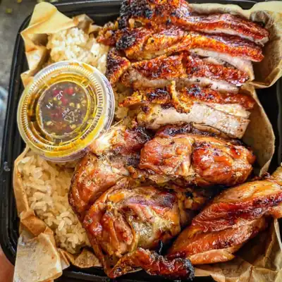 Crispy Pork Belly with Teriyaki Chicken