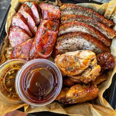 Crispy pork belly, chicken, sausage