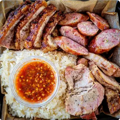 Crispy pork belly, smoked belly, hmong sausage