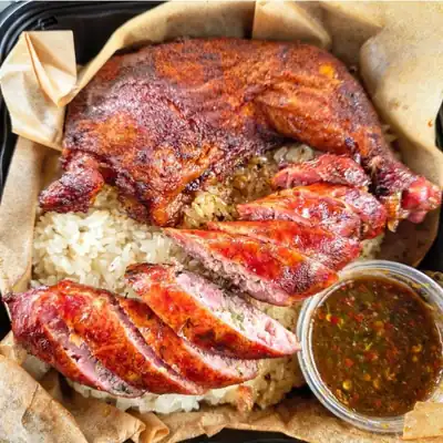 Chicken quarter and sausage