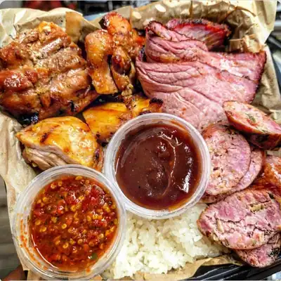 Tritip, chicken, sausage